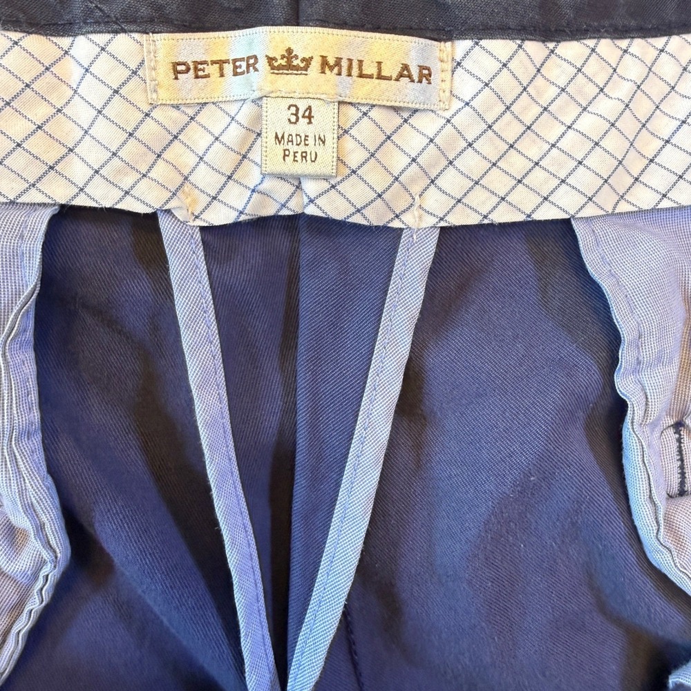 Peter Millar Chino Shorts Mens 34 Blue Flat Front Cotton Blend Casual Golf - Picture 5 of 7